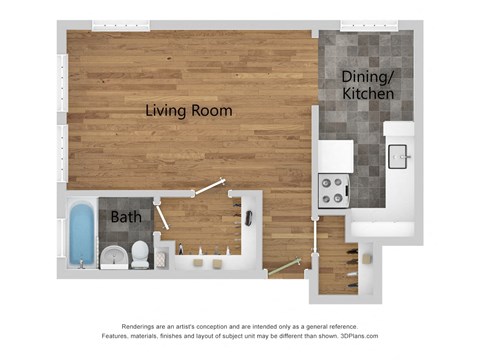 Floor plan for studio, 1 bath, 475 sqft